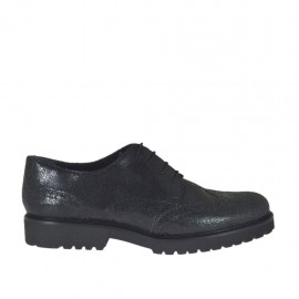 Zapato derby para mujer con cordones en piel imprimida a mosaico negra tacon 3 - Tallas disponibles:  44, 45