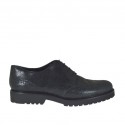 Woman's laced derby shoe in black mosaic printed leather heel 3