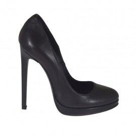 Escarpin pour femmes en cuir noir avec plateforme et talon 12 - Pointures disponibles:  32