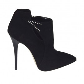 Zapato para mujer con cremallera y estrases en gamuza negra tacon 10 - Tallas disponibles:  32
