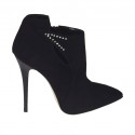 Zapato para mujer con cremallera y estrases en gamuza negra tacon 10