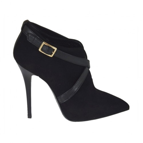 Zapato para mujer con cremallera y hebilla en gamuza y piel negra tacon 10 - Tallas disponibles:  42