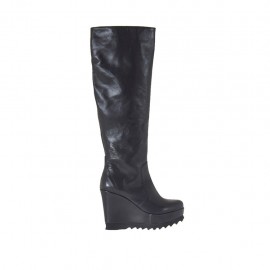 Stivale da donna con plateau e cerniera in pelle nera zeppa 9 - Misure disponibili: 31