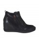 Zapato para mujer con cremalleras en piel, charol imprimido y encaje negro cuña 7 - Tallas disponibles:  42
