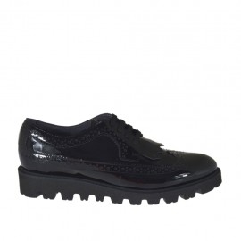 Zapato derby para mujer con cordones en charol negro cuña 3 - Tallas disponibles:  44