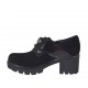 Zapato cerrado para mujer con elastico y piedras en gamuza y charol negro tacon 6 - Tallas disponibles:  42