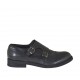 Men's elegant shoe with captoe and two buckles in black leather - Available sizes:  37, 38, 50