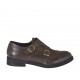 Elégant chaussure pour hommes avec bout droit et deux boucles en cuir marron - Pointures disponibles:  36, 37, 38, 48, 50