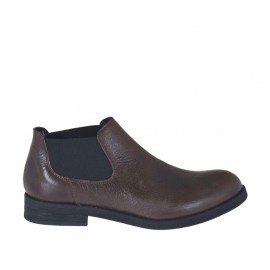 Man's highfronted shoe with rubber bands in brown leather  - Available sizes:  36, 37, 47, 48, 50