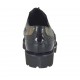 Scarpa da donna con cerniera, elastici e borchie in pelle abrasivata nera e pelle stampata laminata oro tacco 3 - Misure disponibili: 33, 43