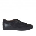 Men's laced sports shoe in black leather and grey suede
