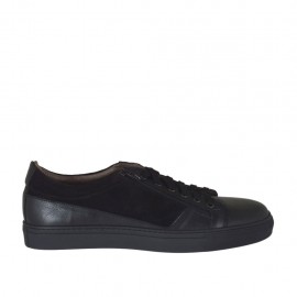 Scarpa sportiva stringata da uomo con cerniera in camoscio e pelle nera - Misure disponibili: 47