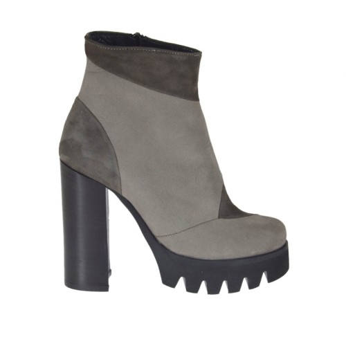 Stivaletto da donna con cerniera in camoscio e nabuk grigio chiaro e scuro tacco 10 - Misure disponibili: 42