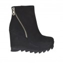 Bottines pour femmes avec fermeture éclair et plateforme en cuir nabuk noir talon compensé 9