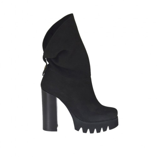 Bottines pour femmes avec fermeture éclair en nubuck noir talon 10 - Pointures disponibles:  42