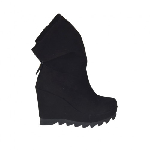 Bottines pour femmes avec fermeture éclair et plateforme en daim noir talon compensé 9 - Pointures disponibles:  42, 43