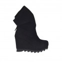 Bottines pour femmes avec fermeture éclair et plateforme en daim noir talon compensé 9