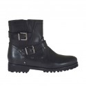 Bottines pour femmes avec fermeture éclair, boucles et goujons en cuir noir talon 3