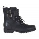 Woman's laced ankle boot with zipper, studs, rhinestones and buckles in black leather heel 3 - Available sizes:  33