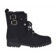 Woman's laced ankle boot with zipper, studs, rhinestones and buckles in black suede heel 3 - Available sizes:  33, 34