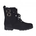 Stivaletto stringato da donna con cerniera, borchie, strass e fibbie in camoscio nero tacco 3