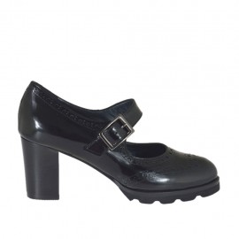 Decolté da donna in stile inglese con cinturino in pelle abrasivata nera tacco 6 - Misure disponibili: 44