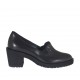 Scarpa accollata da donna con elastici e borchie in pelle nera tacco 6 - Misure disponibili: 32, 42