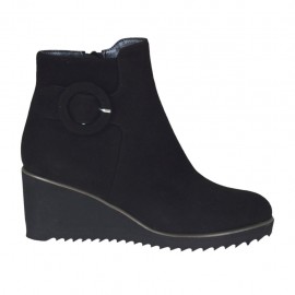 Bottines pour femmes avec fermeture éclair et boucle en daim noir talon compensé 6 - Pointures disponibles:  42
