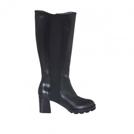 Bottes pour femmes avec elastique et fermeture éclair en cuir noir talon 6 - Pointures disponibles:  32, 42