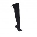 Woman's over-the-knee boot in black suede and elastic material with laces heel 11