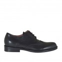 Woman's laced derby shoe in black leather heel 2