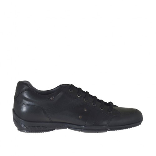 Men's laced sports shoe with studs in black leather - Available sizes:  47, 48