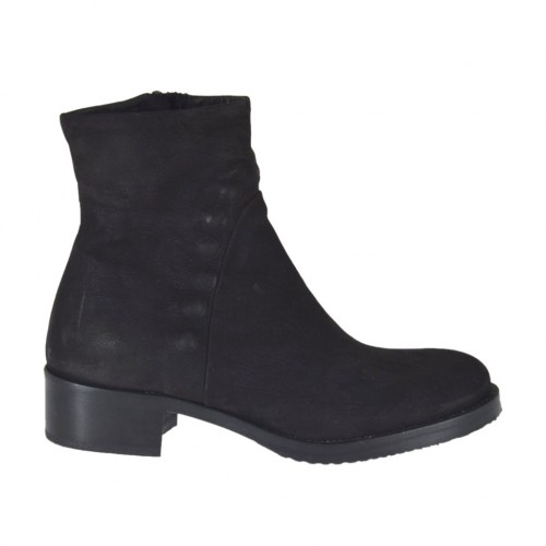Bottines pour femmes avec fermeture éclair en nubuck noir talon 4 - Pointures disponibles:  33
