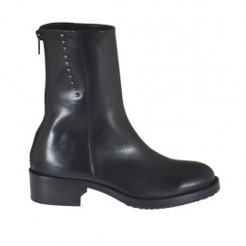Botines pour femmes avec fermeture éclair et goujons en cuir noir talon 4 - Pointures disponibles:  33