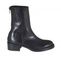 Botines pour femmes avec fermeture éclair et goujons en cuir noir talon 4