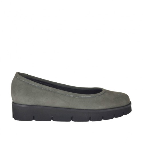 Ballerina da donna in nabuk grigio zeppa 3 - Misure disponibili: 42