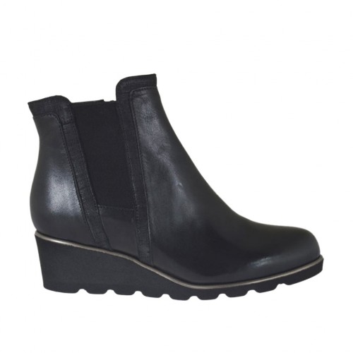 Bottines pour femmes avec élastique et fermeture clair en cuir noir talon compensé 4 - Pointures disponibles:  42
