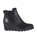 Bottines pour femmes avec élastique et fermeture clair en cuir noir talon compensé 4