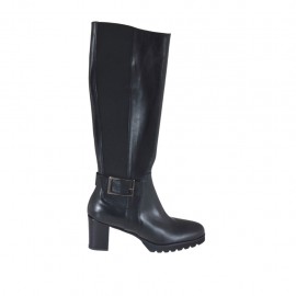 Damenstiefel mit Reissverschluss, Gummiband und Schnalle aus schwarzem Leder Absatz 6 - Verfügbare Größen:  32