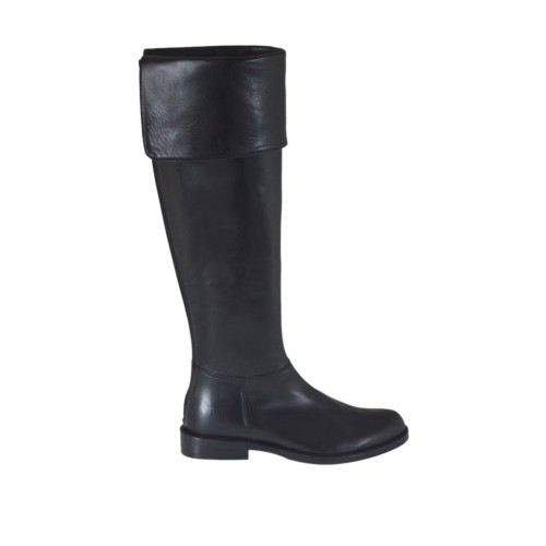 Stivale da donna con risvolto in pelle nera tacco 2 - Misure disponibili: 32