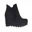 Bottines pour femmes avec fermeture éclair et plateforme en cuir nabuk et daim noir talon compensé 9