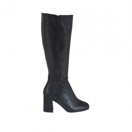 Stivale da donna in pelle nera con borchie e cerniera tacco 7 - Misure disponibili: 32, 42