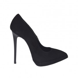Escarpin à bout pointu pour femmes en daim noir avec plateforme et talon 11 - Pointures disponibles:  42