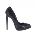 Zapato de salon para mujer en charol negro con plataforma y tacon 12