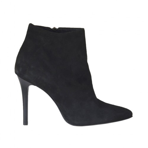 Woman's ankle boot with zipper in black suede heel 10 - Available sizes:  31