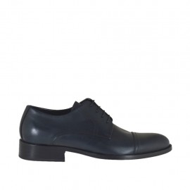 Eleganter Herrenderbyschuh mit Schnürsenkeln und Kappe aus blauem Leder - Verfügbare Größen:  36, 37, 38, 46, 47, 48, 49, 50