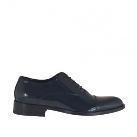 Eleganter Oxfordschuh mit Schnürsenkeln und Kappe für Herren aus blauem gebürstetem Leder - Verfügbare Größen:  36, 37, 38, 46, 47, 48, 49, 50