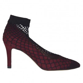 Escarpin pour femmes en daim bordeaux avec tissu résille talon 7 - Pointures disponibles:  33, 34