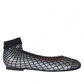 Ballerine à bout rondu pour femmes en cuir lamé gris acier avec tissu resillé talon 1 - Pointures disponibles:  32, 33, 34, 44, 45