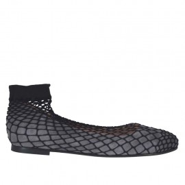 Woman's ballerina shoe with round tip in dark grey suede with net heel 1 - Available sizes:  32, 33, 34, 43, 44, 45